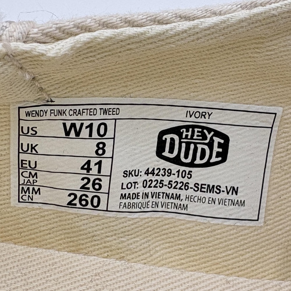 Hey Dude Shoes Womens Size 10 Beige Slip-On Wendy Funk Tweed Canvas Comfort NEW - Picture 9 of 10